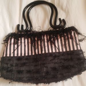 Black & pink bead/fringe purse